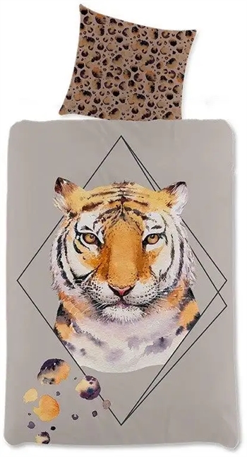 Tiger sengetøj 140x200 cm - sengesæt med tiger - 2 i 1 design - 100% bomuld
